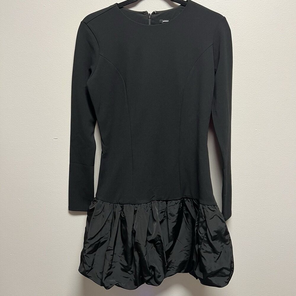 Express Crew Neck Long Sleeve Drop Waist Bubble Hem Mini Dress womens sz small